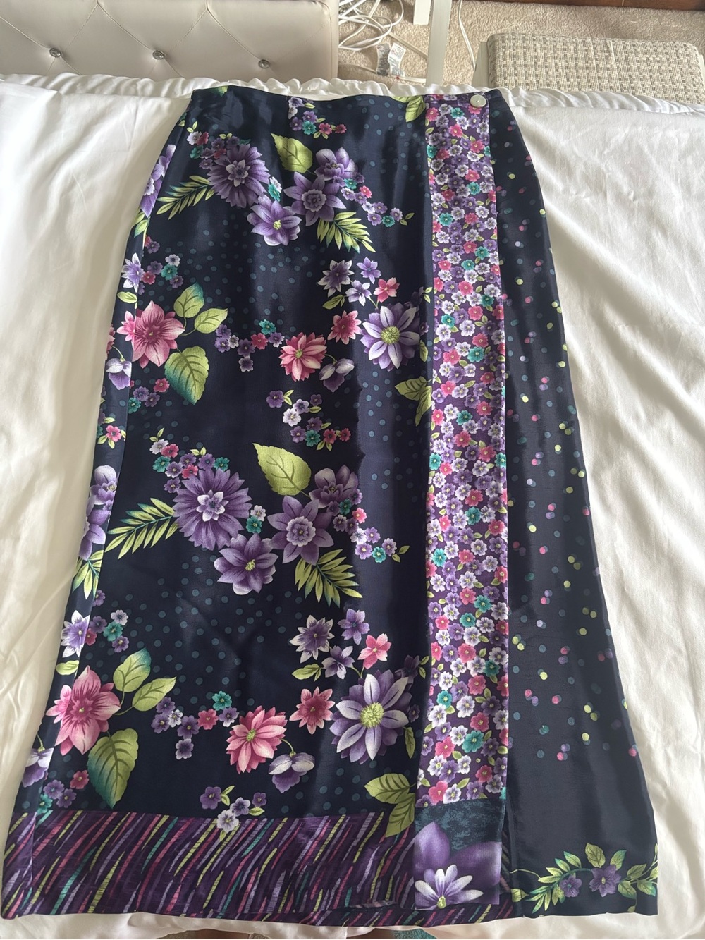 Requirements Floral Maxi Skirt in Navy with Purple and Pink Flowers